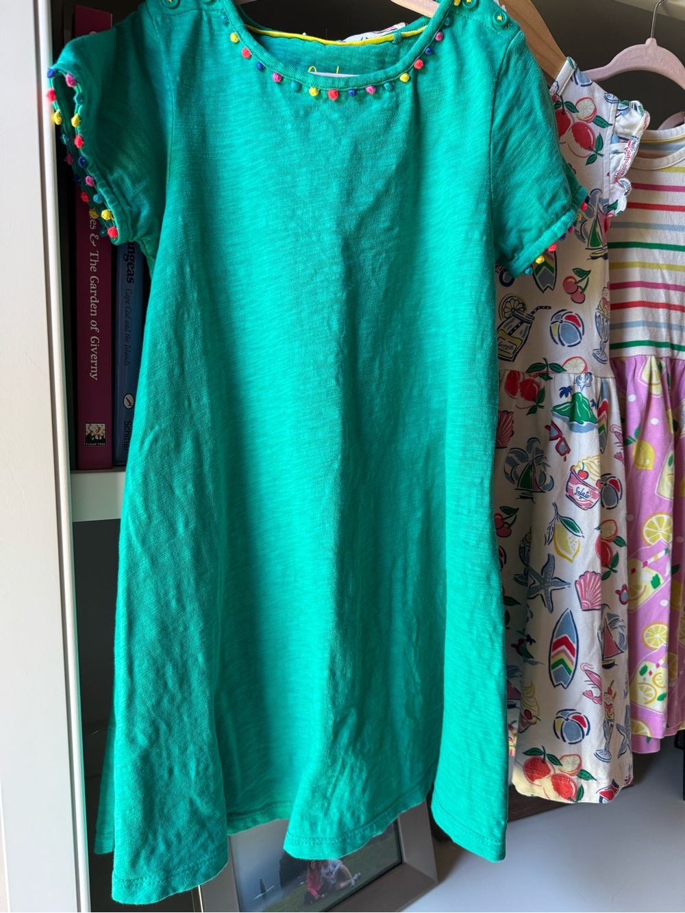 Mini Boden Green Pom-Pom Trim Dress